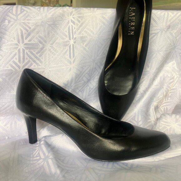 Ralph Lauren Harper Black Genuine Leather Pumps 8 - Picture 2 of 9